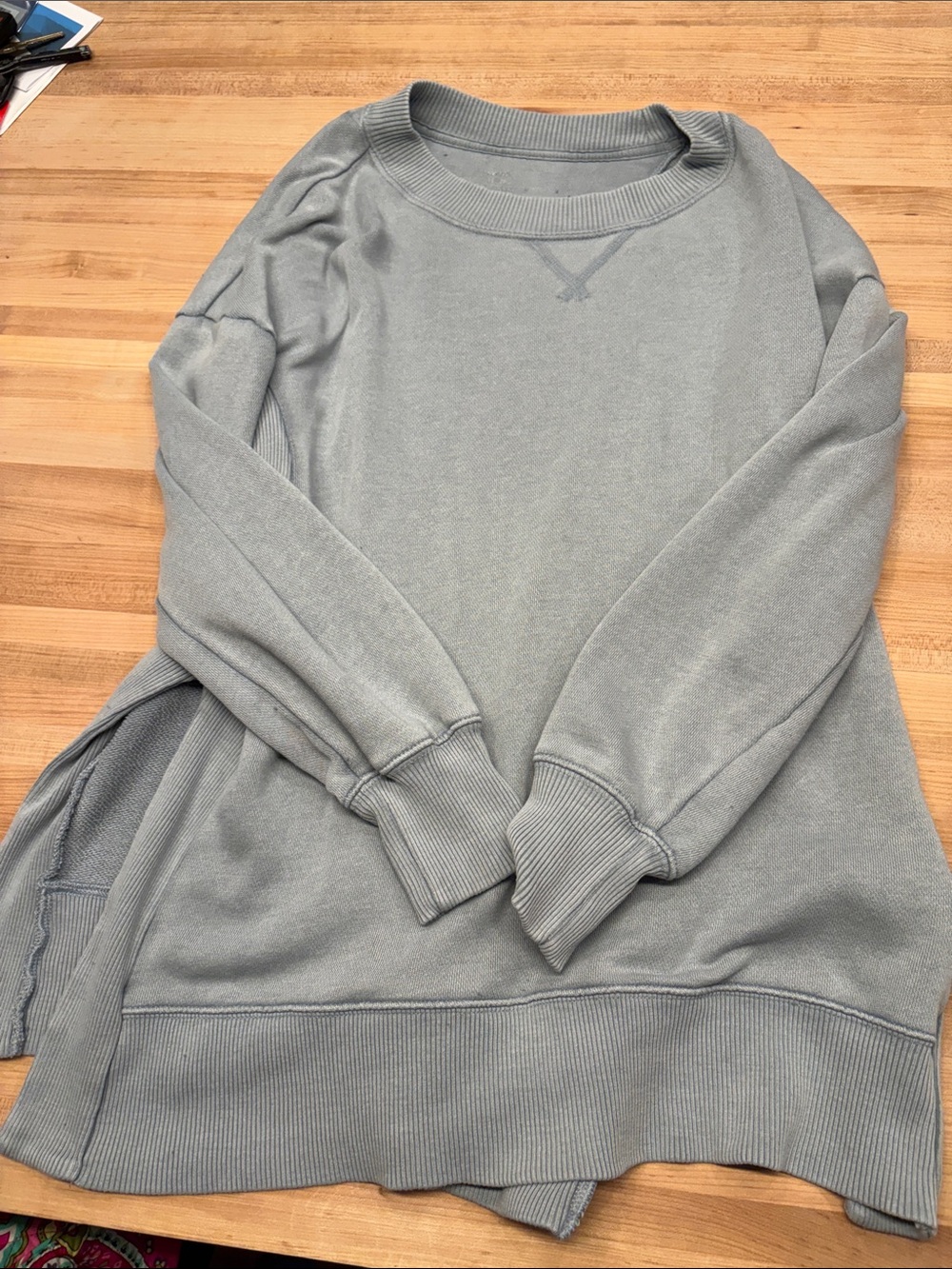 aerie teal Pullover Sweatshirt slit side hems